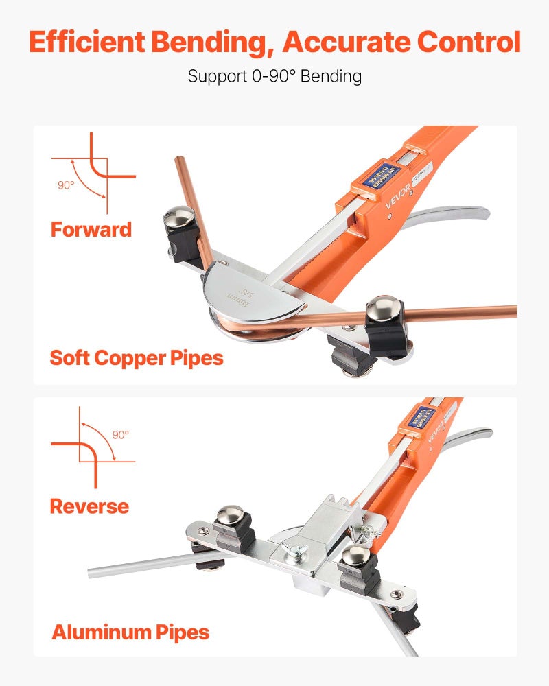 VEVOR Tubing Bender Kit, 1/4 to 7/8 Inch, Compact Ratcheting Tube Pipe Bender, Forward/Reverse Hand Bending Tool, with 7 Aluminium Alloy Dies, for Copper HVAC Air Conditioning Refrigeration Repair - Image 3