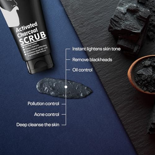 Qraa Men Activated Charcoal Scrub with Essential Oils | For deep cleansing & Glowing Skin | Anti Acne & Blackhead Remover | 100gm X 2 (Pack of 2) - Image 3