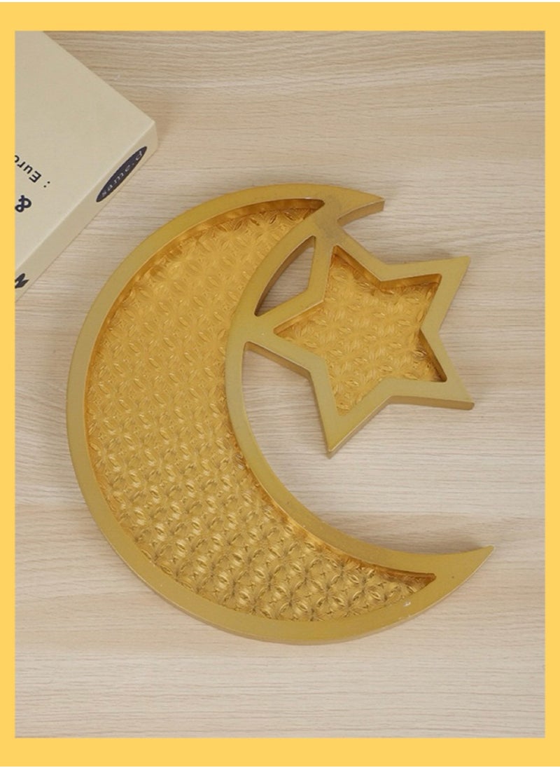 Oasis Casa Wooden Eid Mubarak Dessert Tray, Ramadan Kareem Moon Star ServingTray, Wooden Food Platter Date Plates Serving Tableware Tray Display Home Decoration for Parties, Weddings, Muslim Islamic Gift  - Image 1