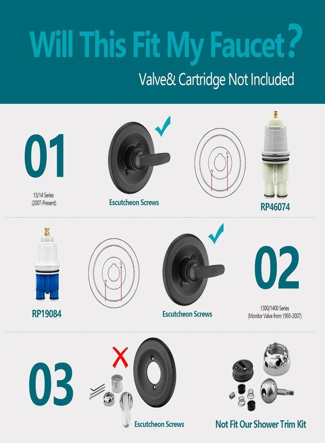 Ultrimkit Replacement for Delta 1300/1400 & 13/14 Series Shower Trim Kit, Shower Cover Plate with Handle (Valve& Catridge Not Inclued) (Oil Rubbed Bronze) - Image 2