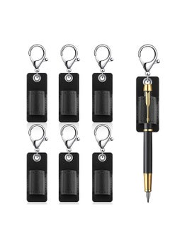6PCS Portable PU Leather Pen Holder with Anti-Lost Strap for Office, Meetings & Keychains - Black