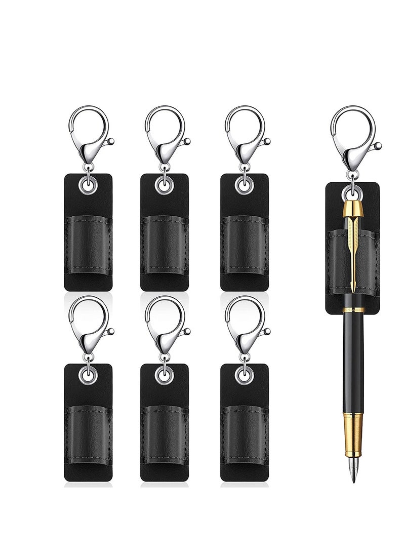 Generic - 6PCS Portable PU Leather Pen Holder with Anti-Lost Strap for Office, Meetings & Keychains - Black - Image 1