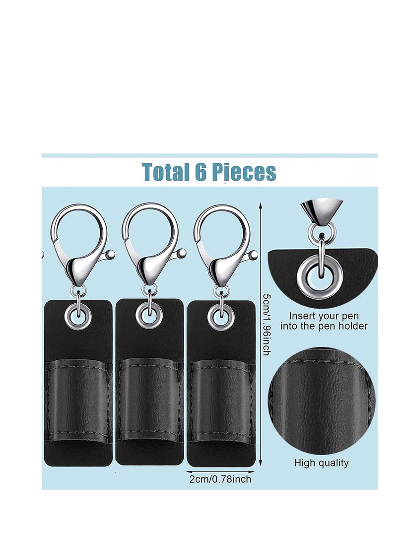 Generic - 6PCS Portable PU Leather Pen Holder with Anti-Lost Strap for Office, Meetings & Keychains - Black - Image 1