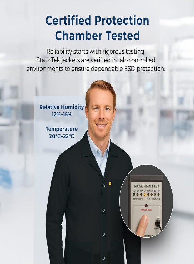StaticTek ESD Jacket with Snap Cuff - Level 3 Certified Anti-Static Smock - Lightweight Protective Workwear for Electronics & Labs, Black, XS - Image 3