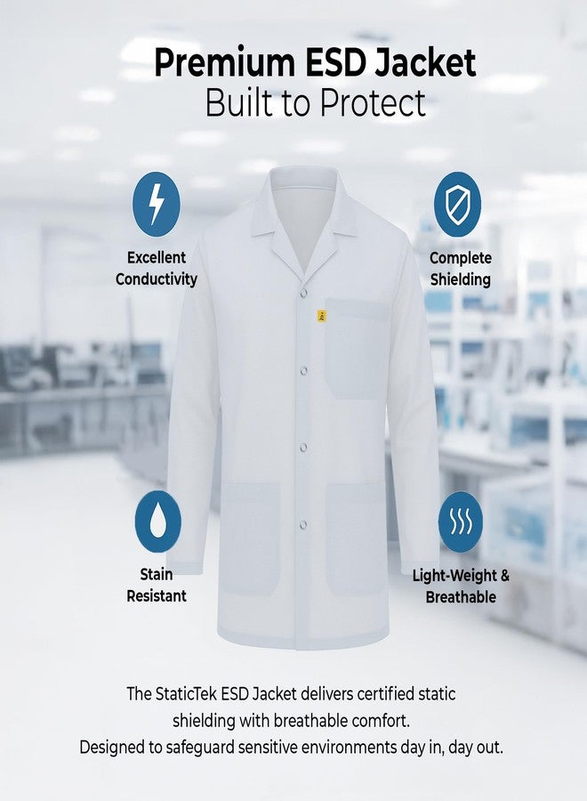 StaticTek ESD Jacket with Snap Cuff - Level 3 Certified Anti-Static Smock - Lightweight Protective Workwear for Electronics & Labs, Black, XS - Image 2