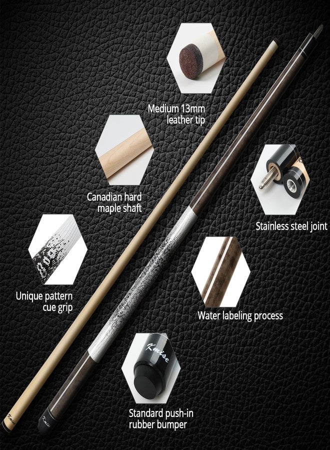 Kmise Pool Cue Stick 18oz, 58'' Canadian Maple Low-Deflection Billiard Cue with 13mm Leather Tip, Light Control Billiard Pool Sticks for Adults/Beginners, Brown Wood Grain Butt & 3D Anti-Slip Grip - Image 2