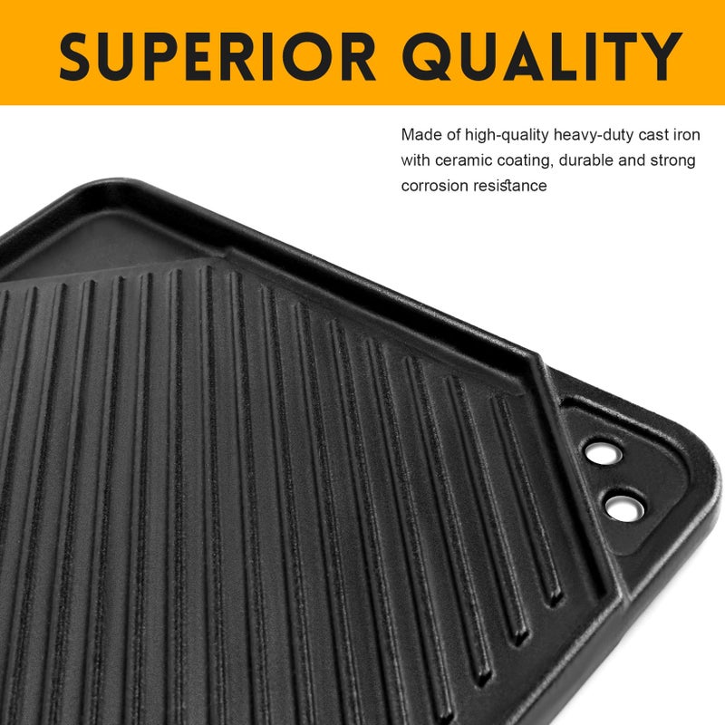 GGC Cast Iron Reversible Griddle, Double-sided Griddle pan for Indoor and Outdoor Cooking, 20 x 10.5 Baking Flat and Ribbed Griddle Plate for Stove Tops, Gas Grills and Camping - Image 3