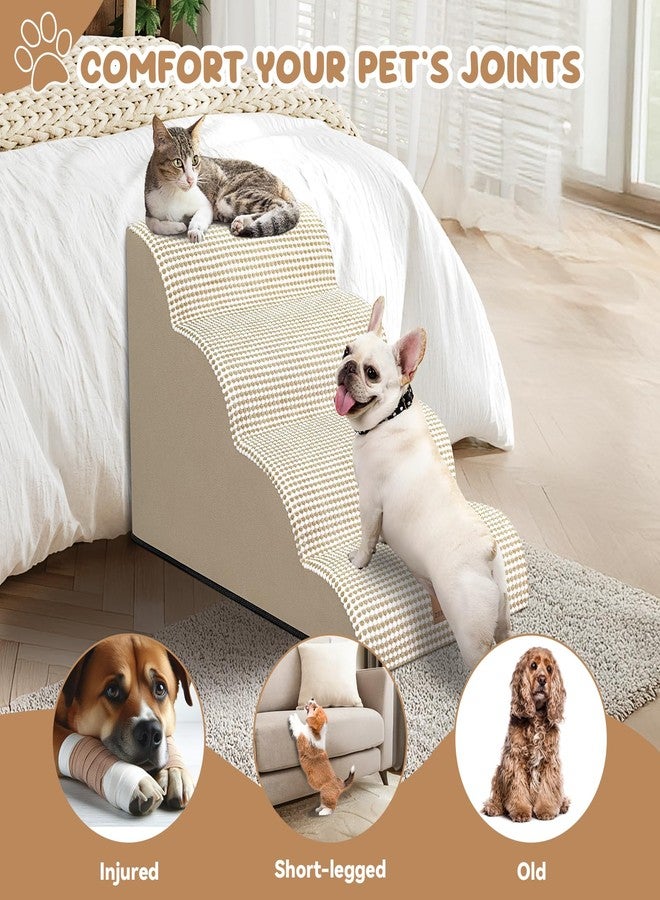 Zerbuger Dog Stairs for Small Dogs, Curved Pet Steps for Old/Injured Dogs Cats Climbing Bed, Chair or Couch, Premium Foam Non-Slip Ramp for Indoor Pets (Beige, 29" D x 15.7" W x 20" H, 4) - Image 3