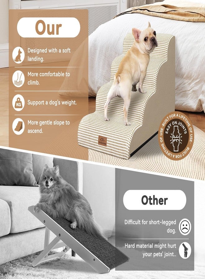 Zerbuger Dog Stairs for Small Dogs, Curved Pet Steps for Old/Injured Dogs Cats Climbing Bed, Chair or Couch, Premium Foam Non-Slip Ramp for Indoor Pets (Beige, 29" D x 15.7" W x 20" H, 4) - Image 5