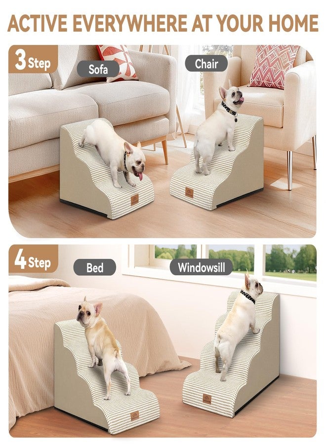 Zerbuger Dog Stairs for Small Dogs, Curved Pet Steps for Old/Injured Dogs Cats Climbing Bed, Chair or Couch, Premium Foam Non-Slip Ramp for Indoor Pets (Beige, 29" D x 15.7" W x 20" H, 4) - Image 2