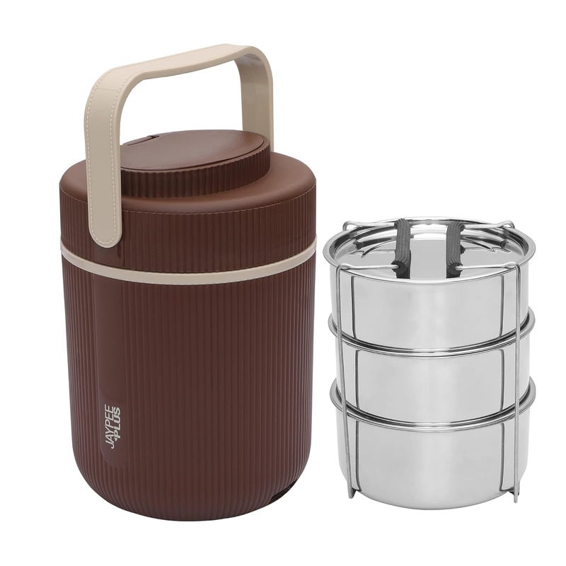 Jaypee Plus Ribbline 3 Steelness Steel Container Brown Electric Lunch Box - Image 2