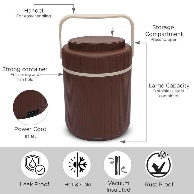 Jaypee Plus Ribbline 3 Steelness Steel Container Brown Electric Lunch Box - Image 4