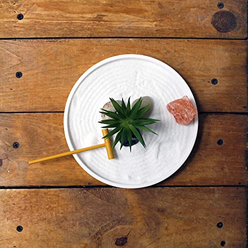 Nature's Mark Mini Zen Garden Kit for Desk with White Sand, Rake, White Base, Salt Rock and Air Plant (Round) - Image 5