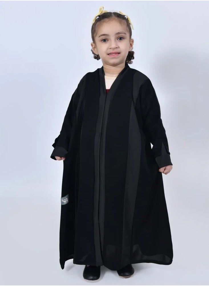 lamha abaya - Black abaya for girls closed with crackling with matte and shiny fabric - Image 1
