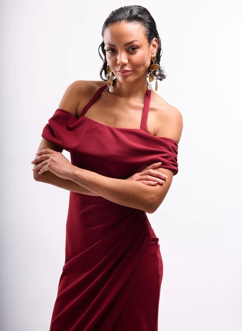 Faia HALTER STRAP BARDOT MAXI DRESS IN WINE