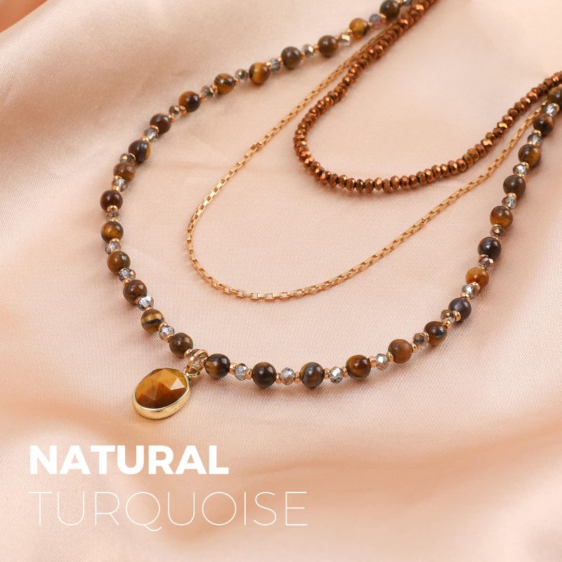 IDEAJOY Bohemian Beaded Choker Necklaces for Women Handmade Multilayered Hippie Necklaces Boho Natural Stone Tiger Eye Beads Strand Vintage Opal Stone Pendant Statement Necklace Jewelry Gift for Women, Brown - Image 3