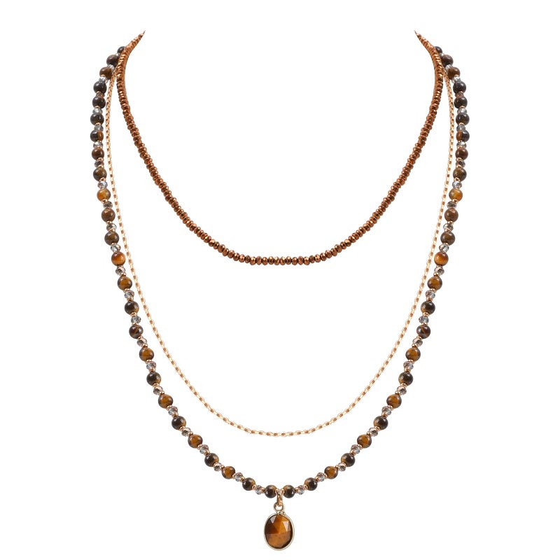 IDEAJOY Bohemian Beaded Choker Necklaces for Women Handmade Multilayered Hippie Necklaces Boho Natural Stone Tiger Eye Beads Strand Vintage Opal Stone Pendant Statement Necklace Jewelry Gift for Women, Brown - Image 1