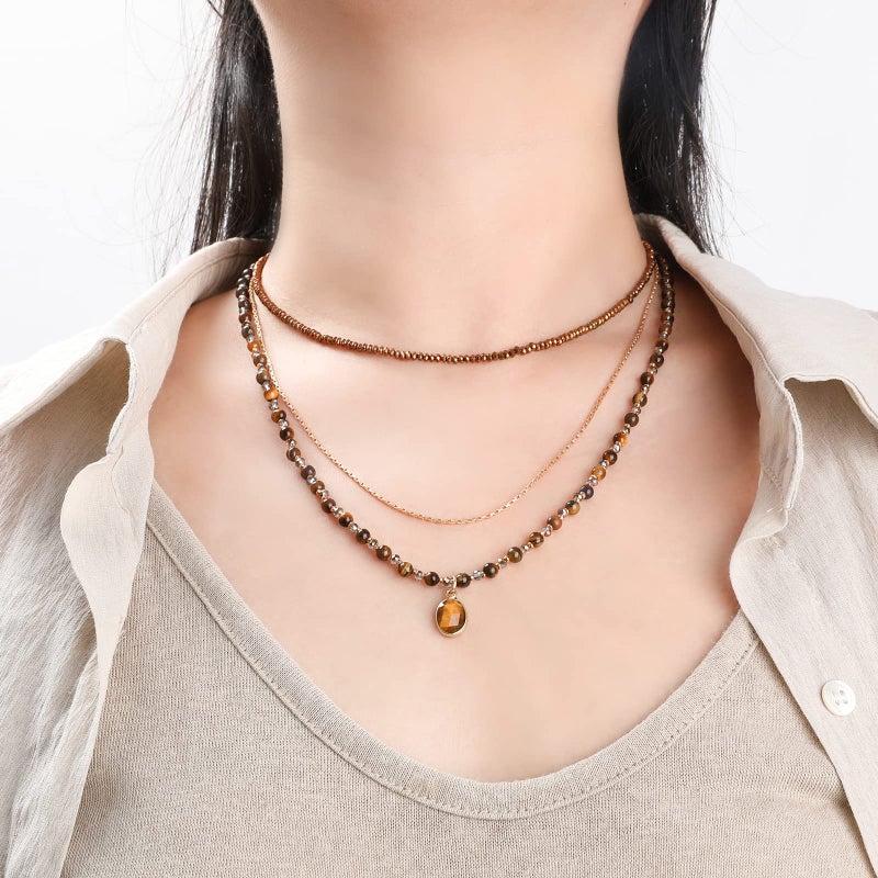IDEAJOY Bohemian Beaded Choker Necklaces for Women Handmade Multilayered Hippie Necklaces Boho Natural Stone Tiger Eye Beads Strand Vintage Opal Stone Pendant Statement Necklace Jewelry Gift for Women, Brown - Image 4