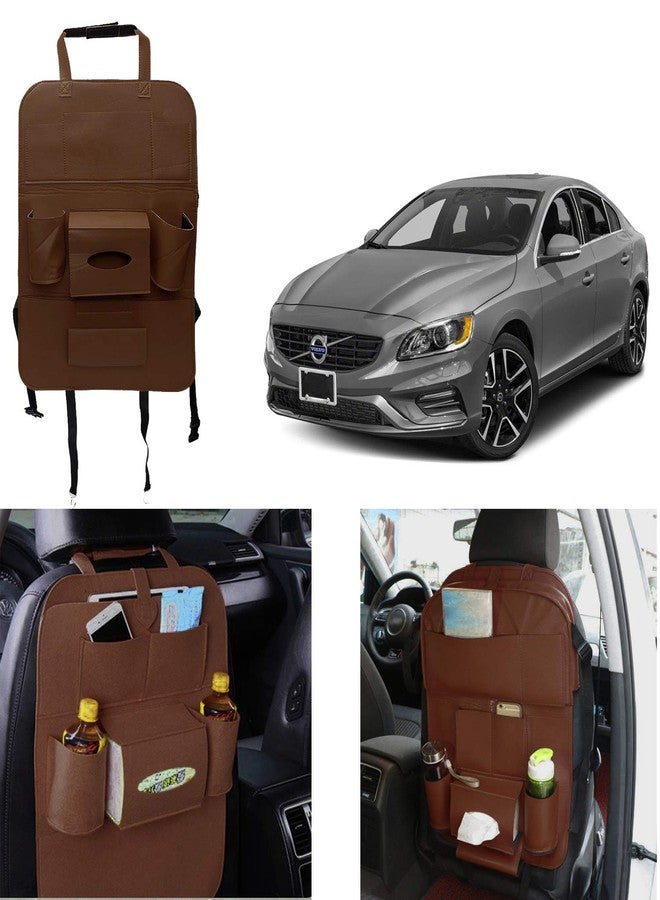 Oshotto Car Backseat Storage Organizer Phone Holder,Multi-Pocket for Bottles, Tissue Boxes,Kids Toy Storage and Great Travel Accessory Compatible with Volvo S-60 (Brown) - Image 2