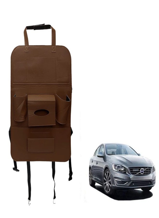 Oshotto Car Backseat Storage Organizer Phone Holder,Multi-Pocket for Bottles, Tissue Boxes,Kids Toy Storage and Great Travel Accessory Compatible with Volvo S-60 (Brown) - Image 1