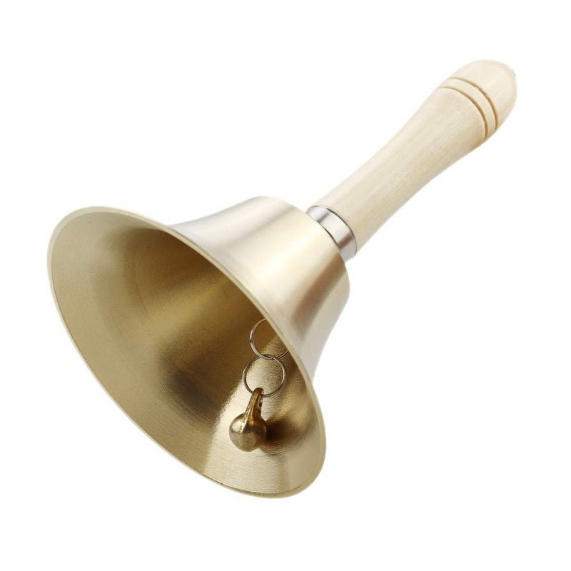 Sopcone Hand Bell Extra Loud Solid Brass Call Bell Handbells with Wooden Handle MultiPurpose for School Churchl Hotel Christmas and Wedding Service 11cm