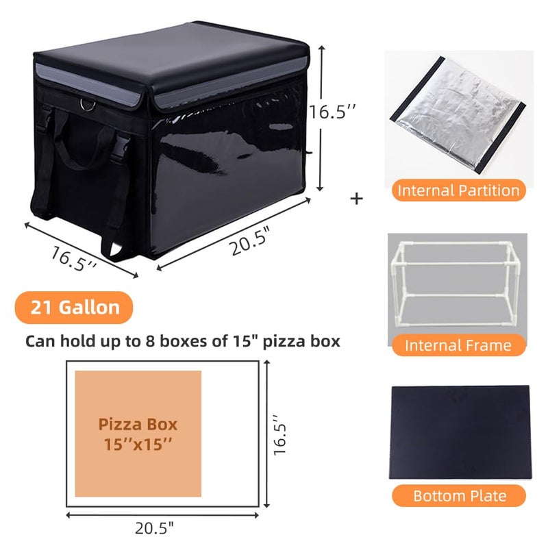 TooCust Insulated Bags For Food Delivery XXXL- 20.5" x 16.5" x 16.5", Commercial Insulated Food Delivery Bag w/Divider, Waterproof & Foldable Catering Bag Food Deliveries, 15 inch Pizza Delivery Bag - Image 3
