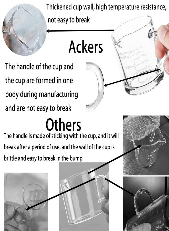 Ackers BORO3.3 Ackers Etched Scale Espresso cup with Handle, Thickened Bottom and Wall, Double V-Shaped Spout,2.5OZ Milk Frothing Pitcher,75ML Milk Cup with Handle, Espresso Accessory(Pack of 2) - Image 4