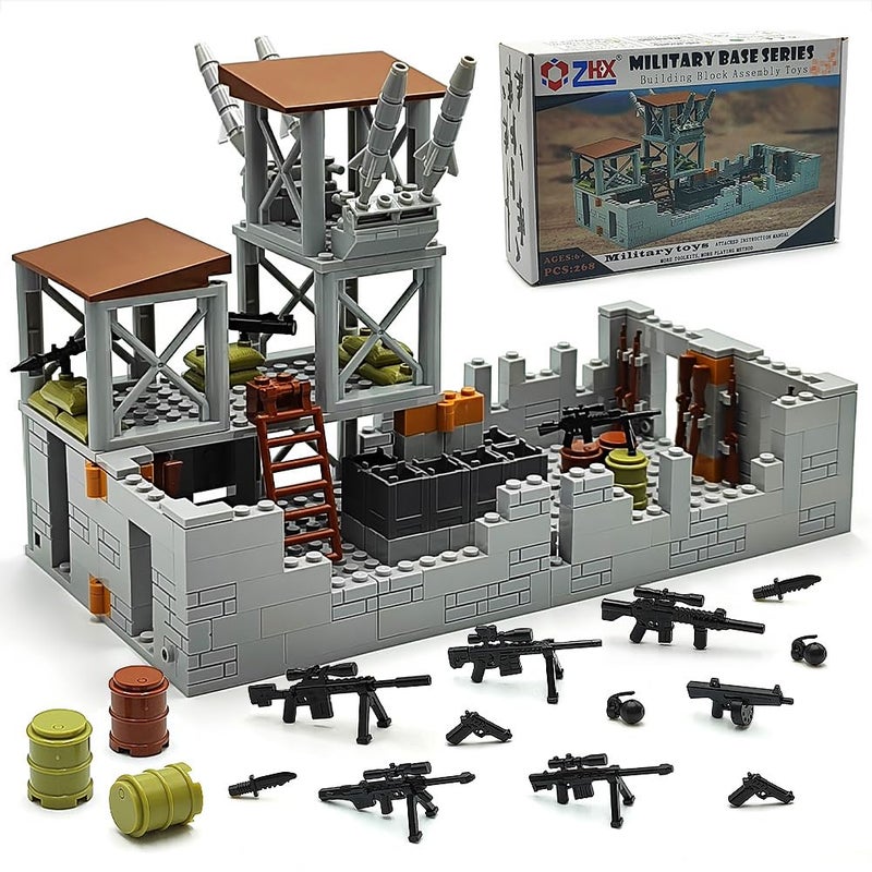 ZHX Military Base Building Brick Set for Army Minifigure War Accessories Defence Base Guard Tower Guns Weapons Building Block Toy for Kids 8 10 12 14 Years - Image 3