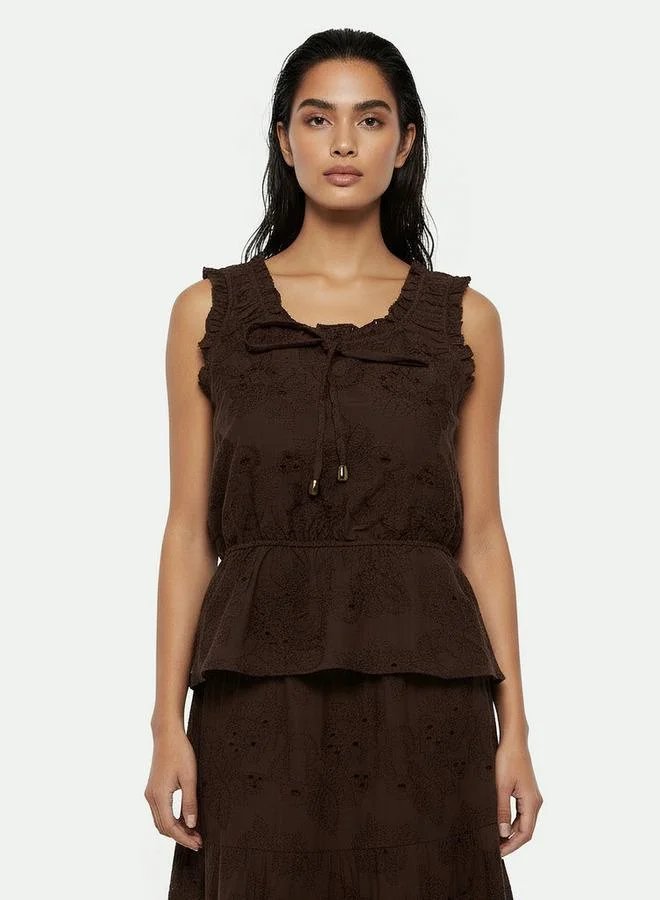 2Xtremz Cotton Sleeveless Top with Floral Embroidery