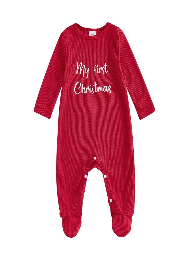 PMIYS Baby Boys Christmas Outfits Long Sleeve Letter Print Rompers Newborn Girls Xmas Clothes (01 Red, 0-3 Months) - Image 1