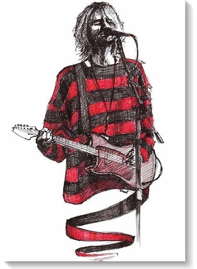 RYN Guitarist Themed Wall Painting White/Red/Black 40x60cm - Image 2