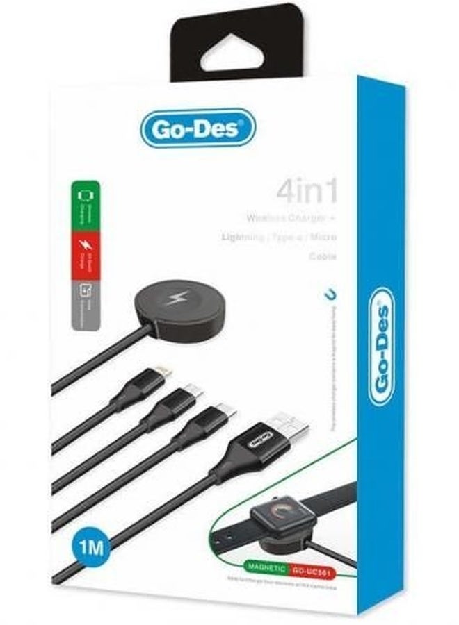 Go-Des 4 In 1 Wireless Smart Watch Charger And Multiple USB Fast Charging Cable For Multi-Purpose - Image 1