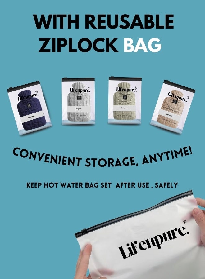 Lifenpure™ Hot Water Bottle with Knitted Cover 2 Liter, Classic Rubber Hot Water Bag for Cramps, Neck, Shoulders Pain Relief, Hot Cold Pack for Hot and Cold Therapy and Feet Warmer Grey - Image 2