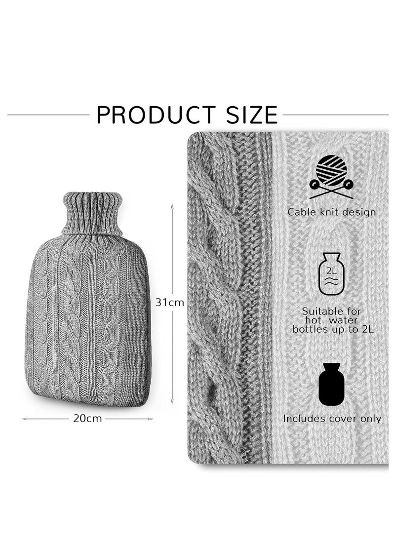 Lifenpure - Lifenpure™ Hot Water Bottle with Knitted Cover 2 Liter, Classic Rubber Hot Water Bag for Cramps, Neck, Shoulders Pain Relief, Hot Cold Pack for Hot and Cold Therapy and Feet Warmer Grey - Image 1