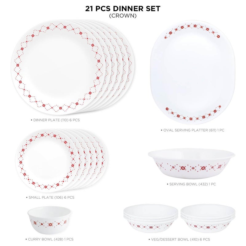 Corelle طقم عشاء دائري من كوريل 21 قطعة - تاج (أبيض) - Image 3
