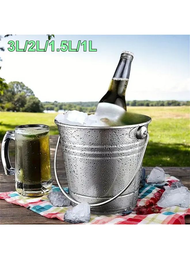 حاوية ثلج من الفولاذ المقاوم للصدأ الفضي، مجموعة دلو صغير بسعة 33.81 أونصة، حامل مشروبات شفاف للحفلات - Image 1