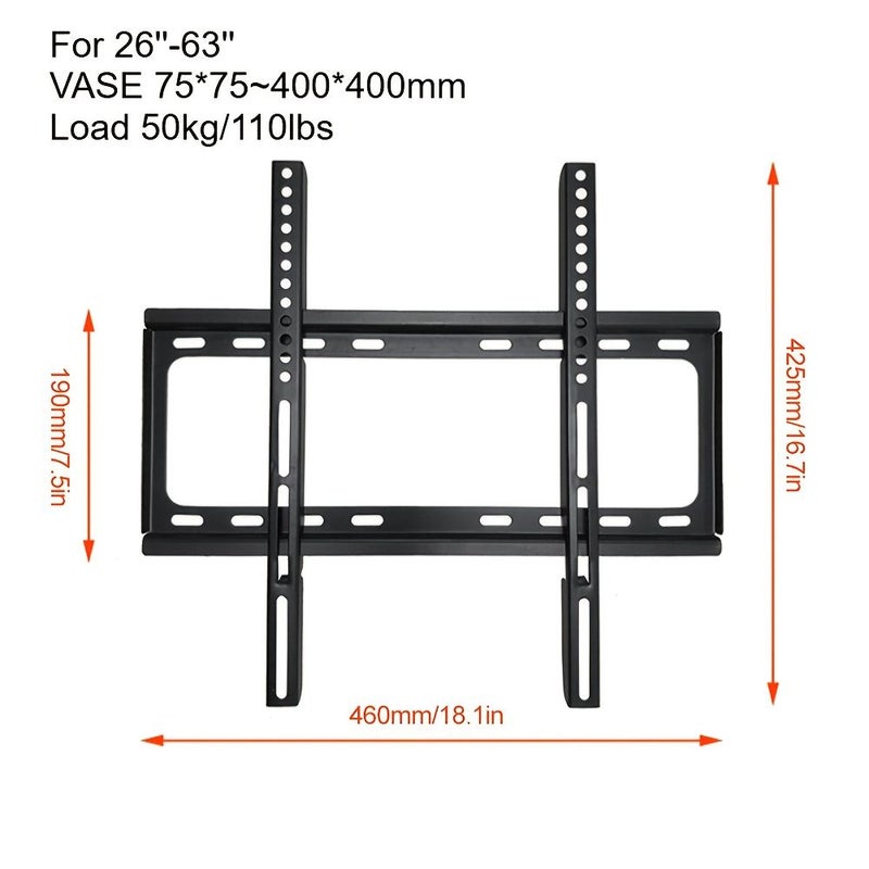 Black Ultra Thin Fixed TV Wall Mount for 26 to 65 Inch VESA 400x400mm 55Lbs Capacity - Image 2