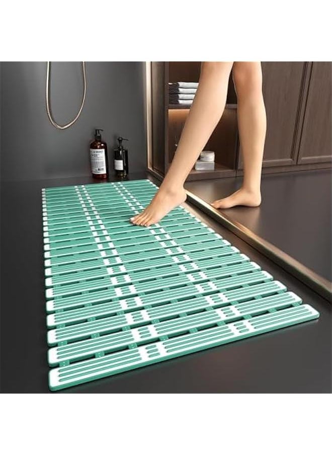 ميكسد Shower Mat Non Slip Bathtub Mat,TPE PP Soft Anti Slip Bath Mat for Tub,Slatted Shower Floor Mat with Powerful Suction Cups and Drain Holes,Easy to Cut,Machine Washable (Green)  - Image 1
