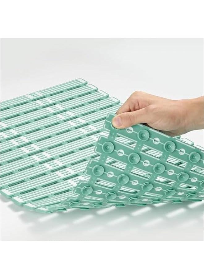 ميكسد Shower Mat Non Slip Bathtub Mat,TPE PP Soft Anti Slip Bath Mat for Tub,Slatted Shower Floor Mat with Powerful Suction Cups and Drain Holes,Easy to Cut,Machine Washable (Green)  - Image 2