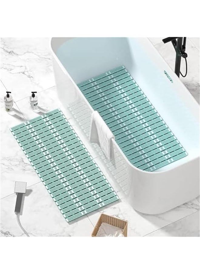 ميكسد Shower Mat Non Slip Bathtub Mat,TPE PP Soft Anti Slip Bath Mat for Tub,Slatted Shower Floor Mat with Powerful Suction Cups and Drain Holes,Easy to Cut,Machine Washable (Green)  - Image 3