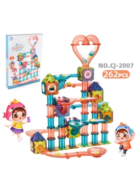 Children's Colorful Window Track Magnetic Sheet Stereo Ball Track Building Blocks Interactive Assembling Maze Slide Marbles Toy-Color:NO.CJ-2007 Magnetic Track Building Blocks 262 2.4kg