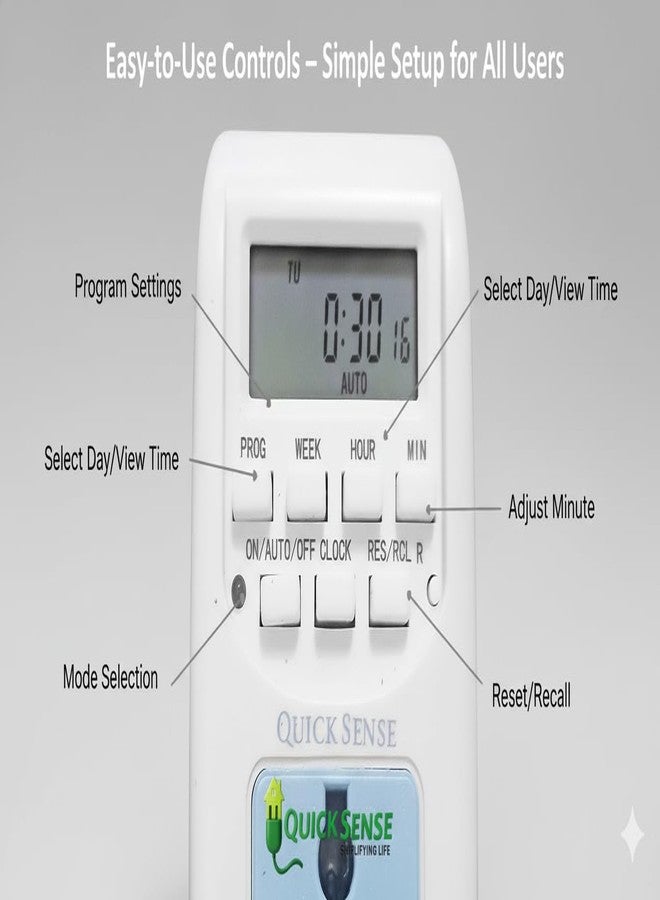 Quick Sense QS-T1 | Digital Programmable Timer Switch | LCD Display | 220-240V AC | 10A Plug-in Smart Controller | Energy Saving Automation | Pack of 6 - Image 5
