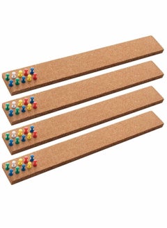 Y&D Cork Board, Bulletin Board Bar Strip, 15"" x 2""- 1/2"" Thick, Frameless Strips, with 35 Multi-Color Push Pins, Strong Self Adhesive Backing - 4 Pack  - Image 1