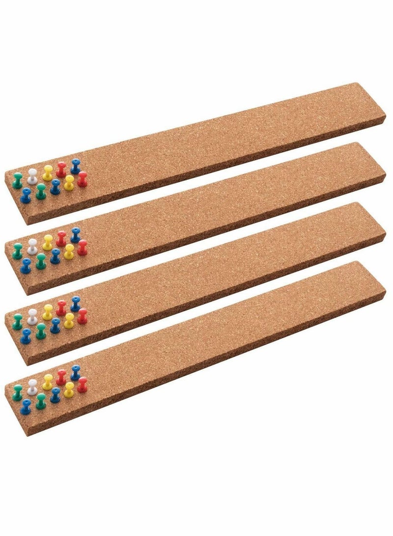 Y&D Cork Board, Bulletin Board Bar Strip, 15"" x 2""- 1/2"" Thick, Frameless Strips, with 35 Multi-Color Push Pins, Strong Self Adhesive Backing - 4 Pack - Image 1