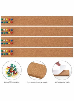 Y&D Cork Board, Bulletin Board Bar Strip, 15"" x 2""- 1/2"" Thick, Frameless Strips, with 35 Multi-Color Push Pins, Strong Self Adhesive Backing - 4 Pack  - Image 4