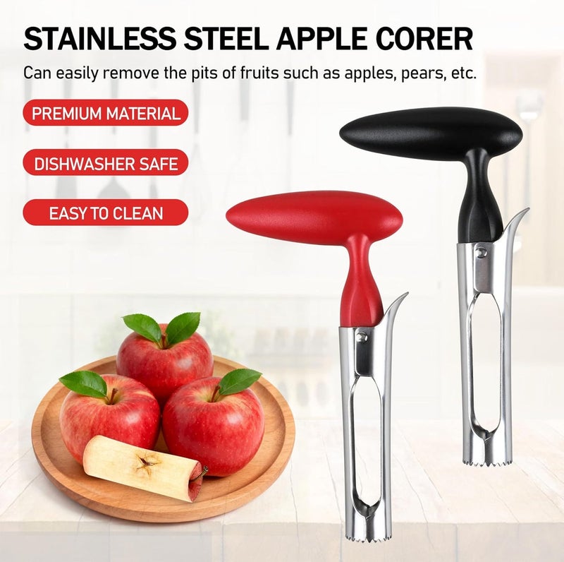 HOLEPU Apple Corer Remover - Apple Corer Tool, 304 Stainless steel, serrated blade, used for Coring apples, Red & Black Set of 2 - Image 3