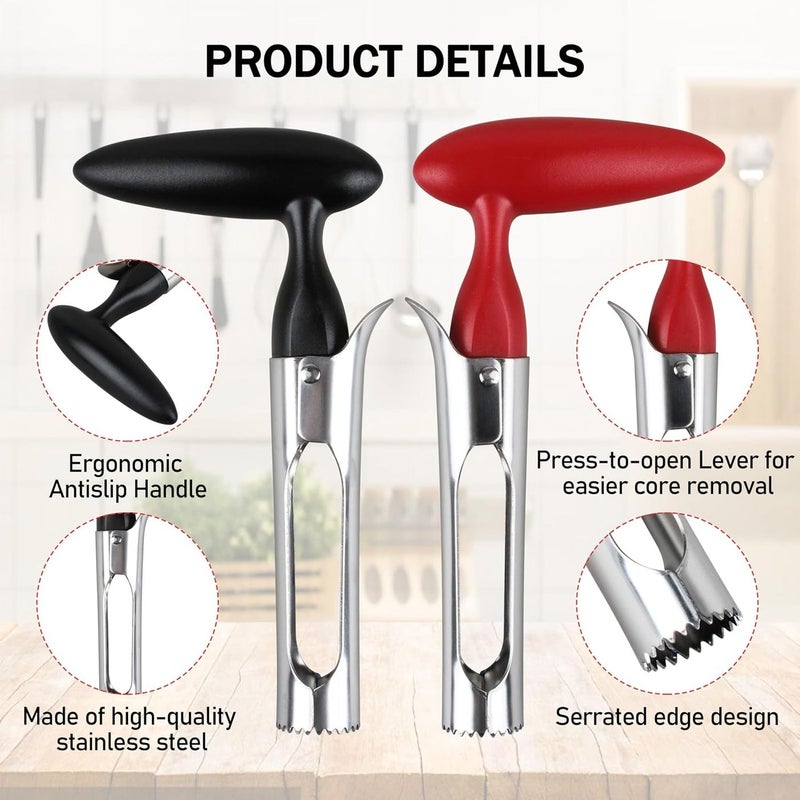 HOLEPU Apple Corer Remover - Apple Corer Tool, 304 Stainless steel, serrated blade, used for Coring apples, Red & Black Set of 2 - Image 4