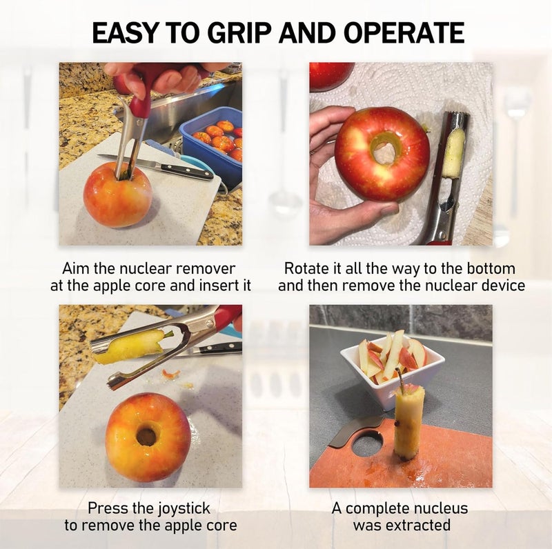 HOLEPU Apple Corer Remover - Apple Corer Tool, 304 Stainless steel, serrated blade, used for Coring apples, Red & Black Set of 2 - Image 5