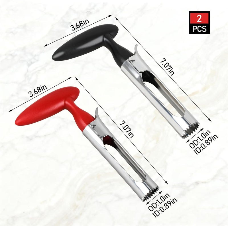 HOLEPU Apple Corer Remover - Apple Corer Tool, 304 Stainless steel, serrated blade, used for Coring apples, Red & Black Set of 2 - Image 2