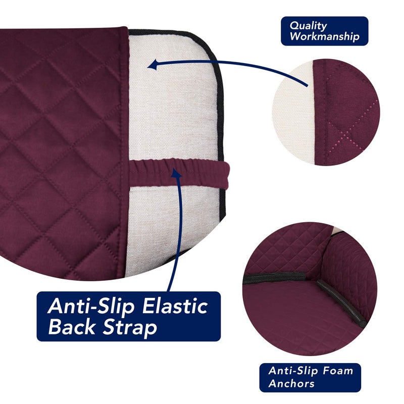 PureFit Reversible Quilted Sofa Cover  Water Resistant Medium Slipcover Furniture Protector  Washable Couch Cover with Non Slip Foam and Elastic Straps for Kids  Dogs  Pets (Loveseat  Wine/Beige) - Image 3